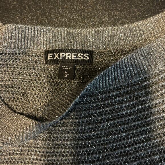 Express Metallic Knit Dolman Sleeve Sweater Gray Silver Shimmer Women’s M - Picture 5 of 6